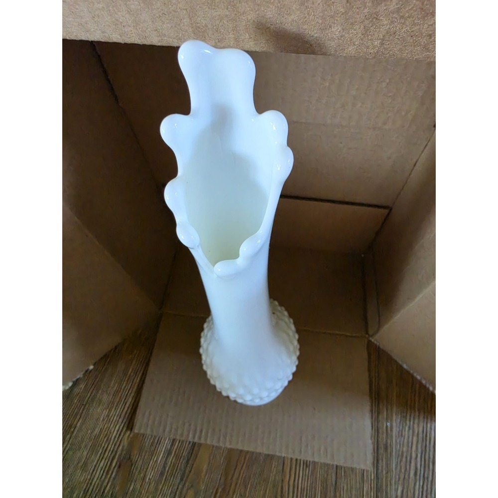 FENTON White Hobnail Milk Glass Swung Pedestal Vase 15.5" Vintage - Picture 6 of 8
